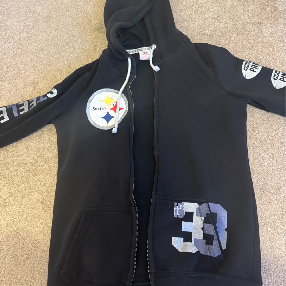 PINK Victoria's Secret Black Hoodie with Gray Accents